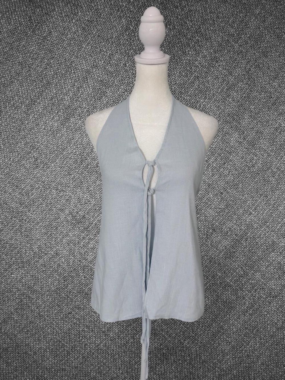 Women’s Light Blue Linen Blend Halter Top And Shorts Two Piece Set Size Small - Picture 2 of 8